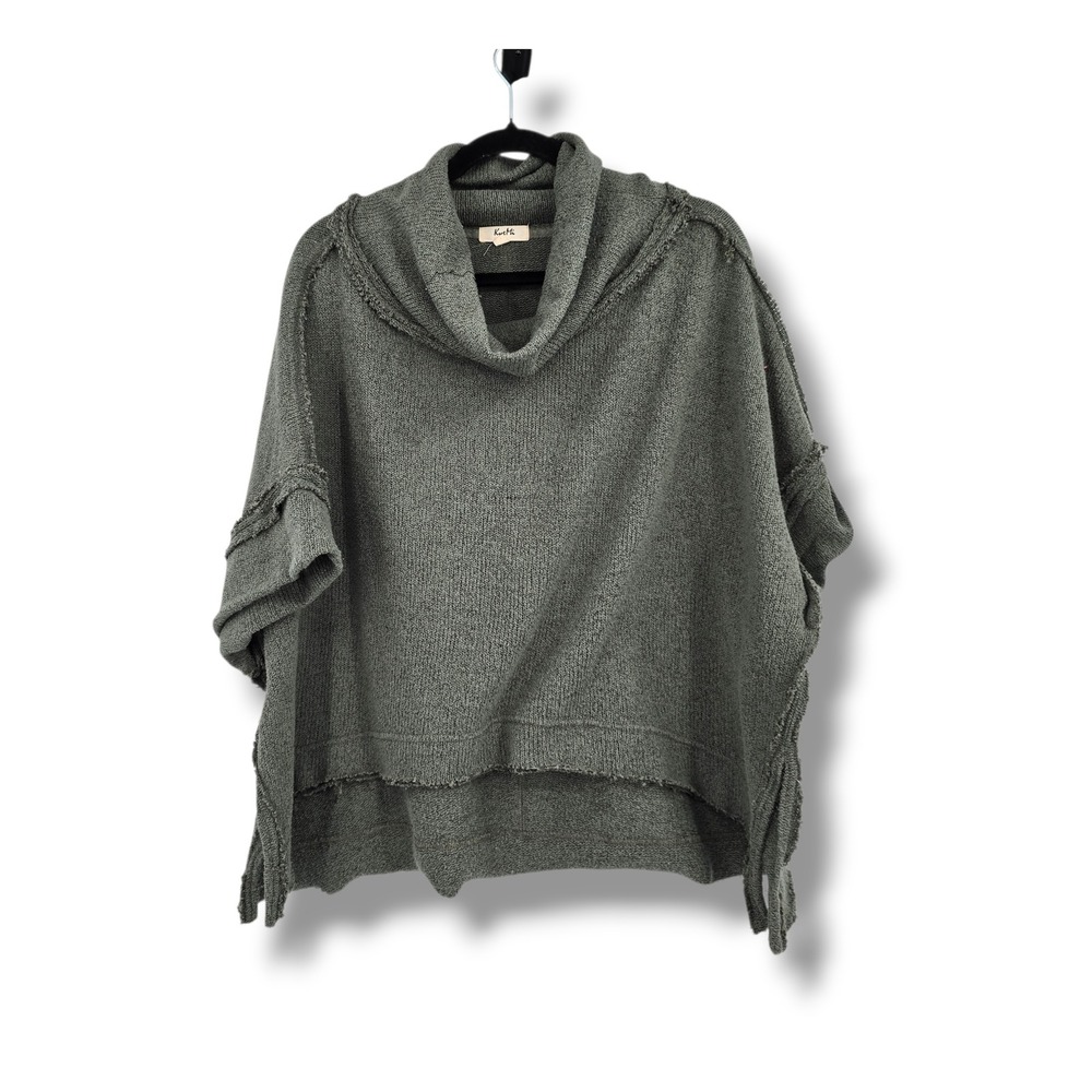 KyeMi Womens Olive Green Cowl Neck  Sweater Raw Edge High Low Knit Large